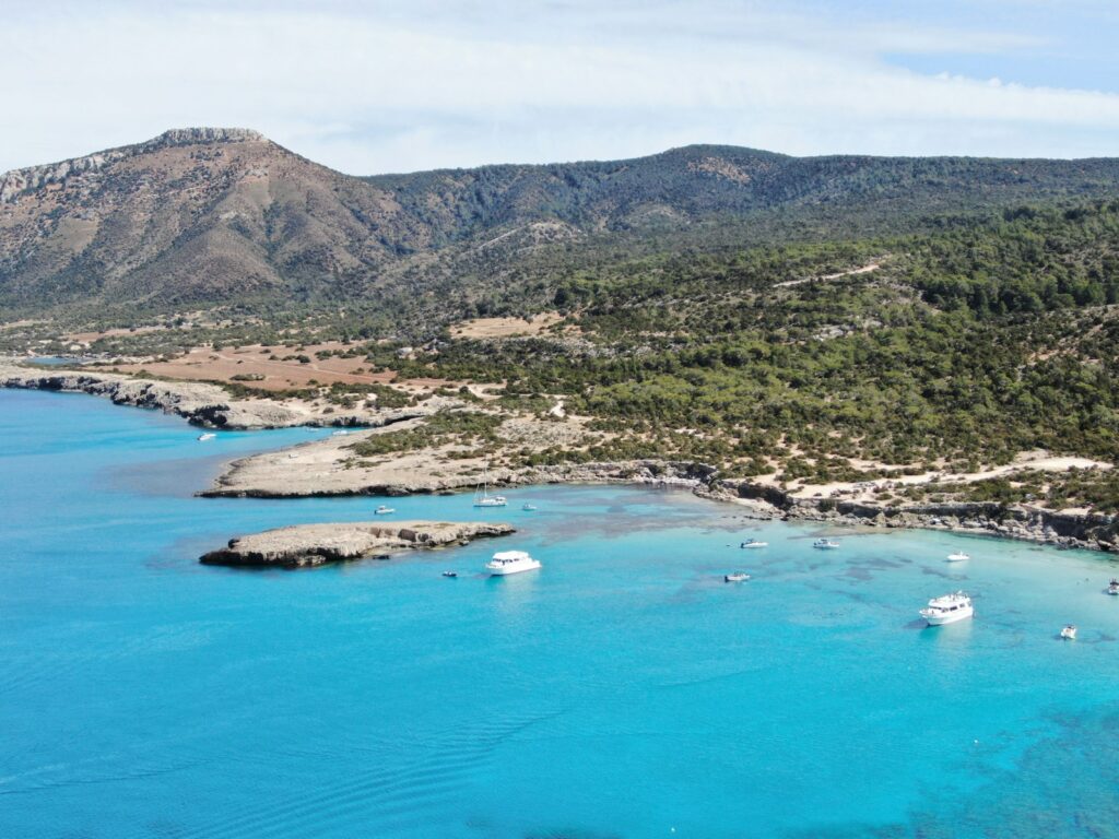 aerial view of green and brown mountains beside blue sea during daytime